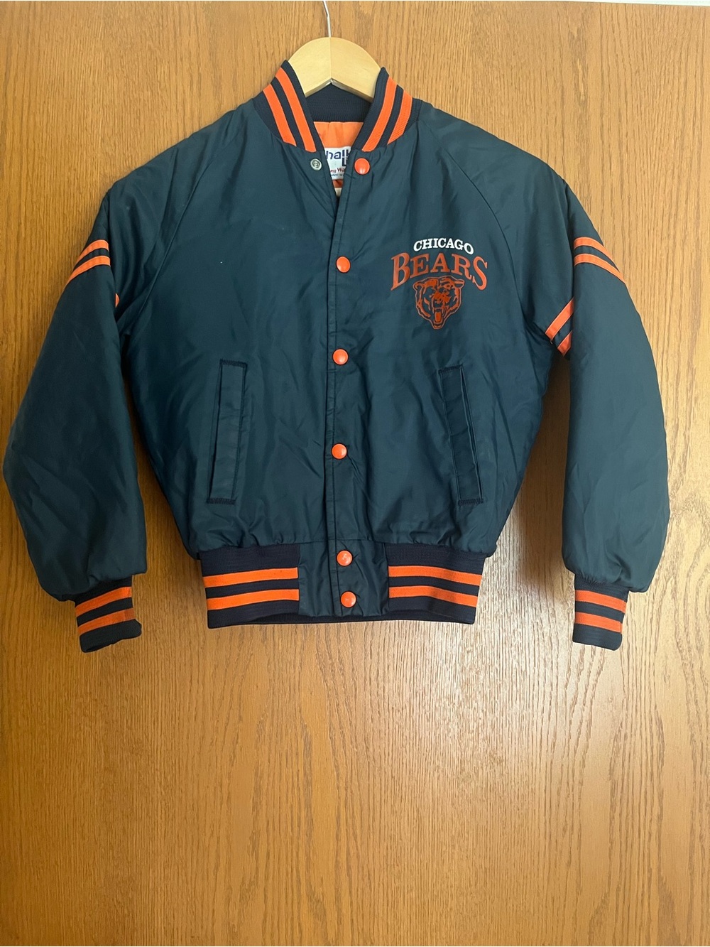 Vintage 1980s–1990s Chalk Line Chicago Bears Satin Bomber Jacket Kids Size 10/12